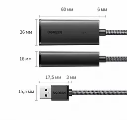 Мережевий адаптер UGREEN CM650 зовнішня мережева карта USB-A 3.0 на Ethernet RJ45 до 1000 Мбіт/с без встановлення драйверів у Windows 8–11 та macOS з індикаторами живлення та мережі із вбудованим кабелем в обплетенні з екрануванням кабелю на чипі AX88179A чорний (15636) - мініатюра 2