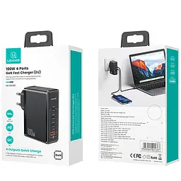 МЗП Usams US-CC163 T50 4 Ports GaN Fast Charger 100W (1USB-A/3C) Black - мініатюра 5