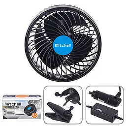 Автомобільний вентилятор Mitchell 6" 12V 12W на затиску два режими (HX-T701E)