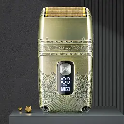 Електробритва шейвер VGR V-335 від USB, з LED-дисплеєм, Золотистий / Професійна бритва з трьома ножовими блоками - мініатюра 7