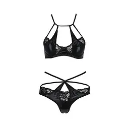 Комплект белья Passion Exclusive NAVEL SET L/XL, black, трусики и лиф с элементами под латекс - мініатюра 5