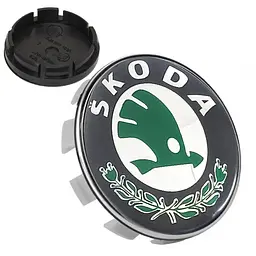 Ковпачки на титани Skoda 56 / 52 мм об'ємний Зелений логотип 1 шт (1J0601171)