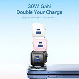 Зарядний пристрій 2xUSB 30W (USB-A/USB-C) + USB-C cable М-М Black Vention (TZ-FEQB0-EU-01) - мініатюра 2