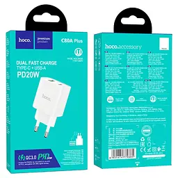 Мережевий зарядний пристрій Hoco C80A Plus Rapido PD20W+QC3. 0 charger білий - мініатюра 2