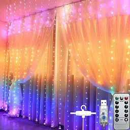 LED Гірлянда світлодіодна штора від USB з пультом крапля роси на мідному дроті 10 ниток UKC Rainbow 3 х 3 метри