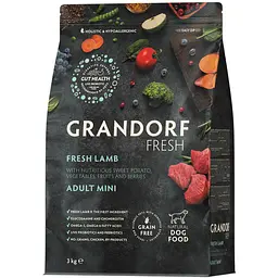 Сухий беззерновий корм для дорослих собак малих порід Grandorf Fresh Lamb & Sweet Potato Adult Dog Mini  з ягням та бататом 3 кг