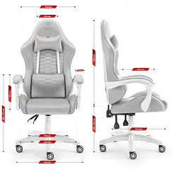 Комп'ютерне крісло Hell's HC-1000 Grey White (тканина) - мініатюра 6