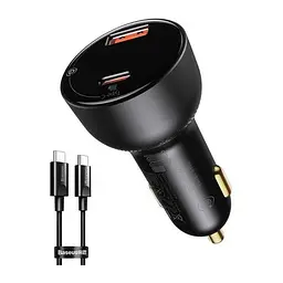 Автозарядний + кабель 100W Baseus Superme Digital PPS DUAL USB-A + USB-C QC 5.0 (TZCCZX-01)