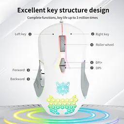 Комп'ютерна мишка Onikuma C12 для ПК та ноутбука провідна USB з RGB підсвіткою та 800-6400 DPI ергономічна Білий - мініатюра 4