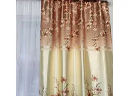 Атласні штори коричневого кольору з ліліями 150х270 ALBO pbe0052927 - мініатюра 7