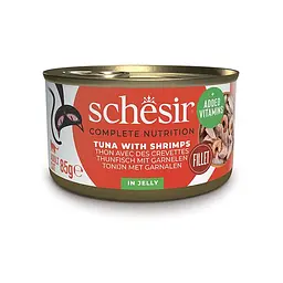 Вологий корм для котів Schesir Tuna with Shrimps Шезір Тунець із Креветками в желе натуральні консерви банка 85 г (750044)