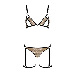 Еротичний комплект спідньої білизни Passion GABI SET XXL/XXXL beige, трусики з гартерами - мініатюра 3