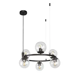 Люстра Levistella 7521011-6 BK+CL, E27, 6 плафонів, чорний метал, скло, сучасний стиль для дому