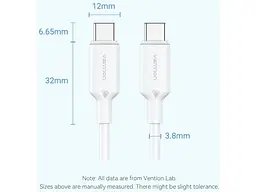 Кабель USB Type-C Vention USB2.0 Type-C Male to Type-C Male 3A 1м White (TRCWF) - мініатюра 10