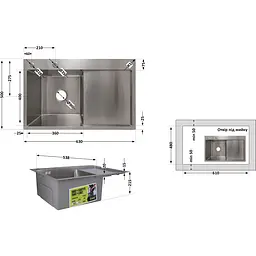 Мийка для кухні Lidz Handmade H6350R інтегрована крило праворуч 3.0/1.0 мм Brushed Steel (LDH6350BRUR45587) - мініатюра 10