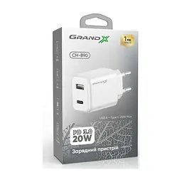 Зарядний пристрій Grand-X CH-890 швидке заряджання 1xUSB-C PD 20 Вт + 1xUSB QC 4.0 + AFC SCP FCP чорний (CH-890) - мініатюра 3