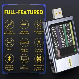 Тестер USB для зарядних пристроїв FNIRSI FNB58 з Bluetooth сріблястий - мініатюра 5