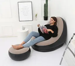 Надувне садове крісло з пуфиком Air Sofa Comfort велюрове 76х130 см - мініатюра 4