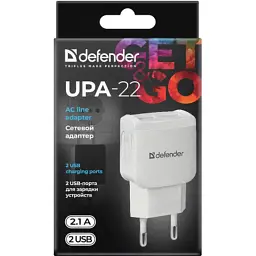 Зарядний пристрій Defender UPA-22 white, 2xUSB, 2.1A (83580) - мініатюра 4