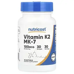 Вітамін К2 Nutricost у формі МК-7, 100 мкг 30 гелевих капсул
