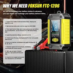 Імпульсний зарядний пристрій 12V/6A автомобільний АКБ Foxsur FTC-1206 Тестер автомобільних акумуляторів Yellow (19441) - мініатюра 5