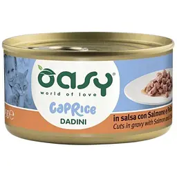 Вологий корм Oasy Cat Wet Caprice для дорослих котів курка та лосось шматочки у підливці 85 г