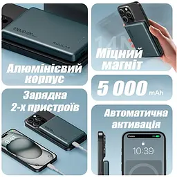 Повербанк Kuulaa MagSafe Powerbank бездротовий з бездротовою зарядкою для iPhone магнітний 5000 mAh 20W Titanium - мініатюра 7