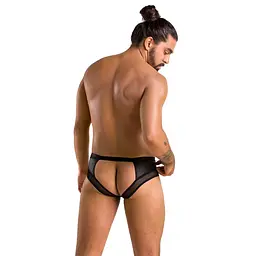 Чоловічі труси з ланцюжком Passion 030 SLIP TOM L/XL Black, екошкіра, відкриті сідниці - мініатюра 4