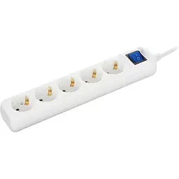 Мережевий фільтр 3 м, 2E, White, 5 розеток, 16А, до 3.5 кВт, виключатель, заземление (2E-U05ESM3W) - мініатюра 2