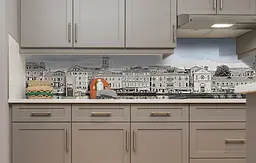 Кухонний фартух Сірий Місто вінілова наклейка для кухні ПВХ Архітектура будинку 60х300 см Happy Pocket Z181387 - мініатюра 5