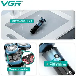Електробритва VGR V-326 швидке та комфортне гоління чорно-блакитна (41590-16010_483) - мініатюра 3