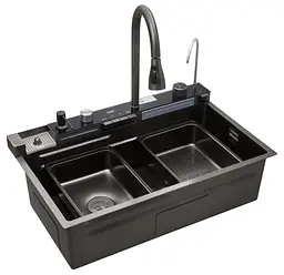 Кухонна мийка Kroner KRP Schwarze - SET7546ARTHM PVD (3.0/0.8 мм) (CV033375) - мініатюра 2