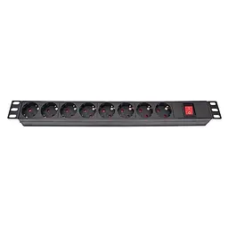 Блок розеток Atcom 1U 19 (PDU-8W-C2С-WS) 8 розеток, з вимикачем, ал. корпус, німецький тип, 2,0 м, чорний (AT1821)