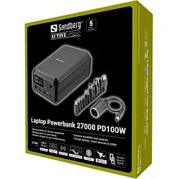 УМБ Sandberg 27000mAh Laptop DC12–24v 84W, 100W PD, QC3.0, USB-A, 2xDC, 2xUSB-C, QI-10W, PowerThru (421-13)