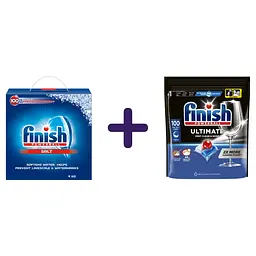 Набір Finish: сіль для посудомийних машин Finish 4 кг + капсули для посудомийних машин Finish Ultimate All in 1 100 шт.