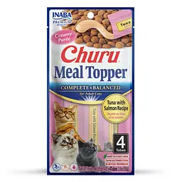 Вологі ласощі для котів INABA Churu MEAL TOPPER кремовий мус в стіках з тунцем та лососем 4 шт по 14 г