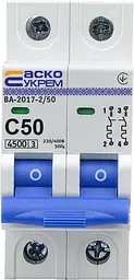 Модульний автоматичний вимикач 2р - 50А - С - ВА-2017 АСКО-УКРЕМ (A0010170017) - мініатюра 2