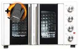 Електродуховка Liberton LEO-500 White, 1700W, 50л, подвійні розпашні дверцята, 6 режімів нагріву, конвекція, підсвітка, 70-250 °C, механічне керування, таймер, рожен, решітка, деко, лоток для крихт та жиру, тримач для дека, ТЕРМОРУКАВИЦЯ У ПОДАРУНОК - мініатюра 2