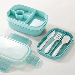 Ланч-бокс GOURMET Mint 1900 мл, харчовий контейнер з трьома відділеннями та приборами 21×15×10 см, пластиковий - мініатюра 5
