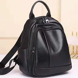 Шкіряний жіночий міський рюкзак на блискавці чорний 85271 Tiding Bag - мініатюра 5