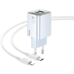 МЗП Hoco N46 Glorious PD20W+QC3.0 (1USB-A/1C) + кабель Type-C to Lightning Blue - мініатюра 2