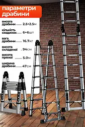 Телескопічна шарнірна сталева драбина 2,5 х 2,5 м - мініатюра 9