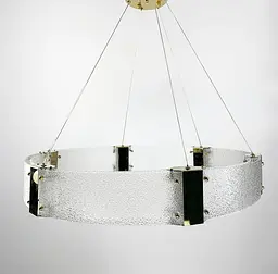 Дизайнерська LED люстра з фактурним склом у золотому каркасі Line.F Діаметр 80см - мініатюра 6