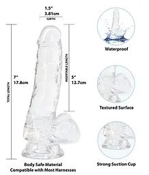 Прозорий фалоімітатор Addiction - Clear Dildo with Balls 7″, віброкуля в подарунок - мініатюра 2
