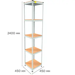 Металевий стелаж Emby Light Series (розмір 2400х450x450мм) 5 полиць ДСП до 100кг Білий - мініатюра 2