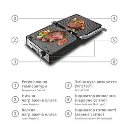 Притискний контактний електричний гриль BBQ Bitek BT-2687 домашній з антипригарним покриттям 3000Вт Сірий - мініатюра 3