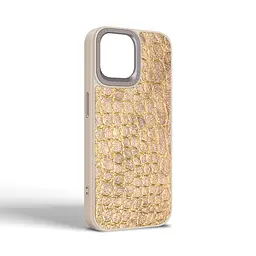 Кожаный чехол для Apple iPhone 15, Harder Crocosaur, бежевый, термополиуретан ТПУ + экокожа с текстурой крокодила, панель, защита корпуса, противоударный, микрофибра, рамка вокруг камеры, защита всего корпуса, (ARM76699) - мініатюра 2