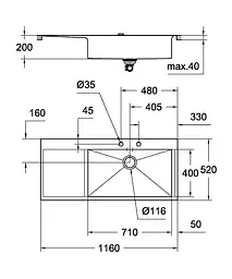 Кухонна мийка подвійна Grohe EX Sink K1000 крило зліва 31582SD0, Нержавіюча сталь - мініатюра 3