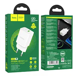 Мережевий зарядний пристрій Hoco N28 Founder PD20W + QC3.0 charger Білий - мініатюра 2