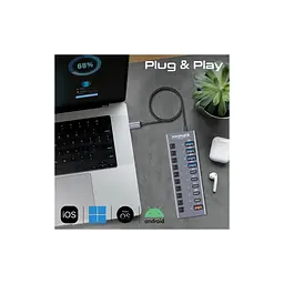 Концентратор Promate USB-C 10-in-1 5xUSB-C + 5xUSB gray (gegahub-5g) - мініатюра 5